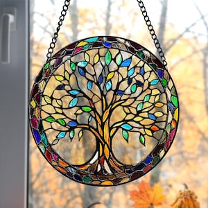 Faux Stained Glass Tree of Life Suncatcher, Wall Art, Window Hanging, Indoor Decor, House Decor, Tree of Life Stained Glass Ornament