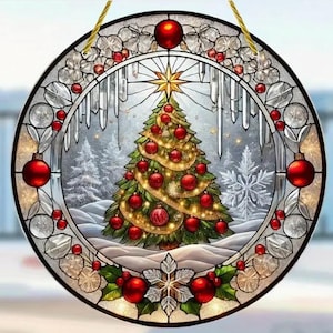 SUNCATCHER-Glam Christmas Tree - Acrylic Stained Effect Window Hanging Decor 8"x8"