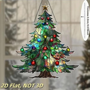 SUNCATCHER- Acrylic Christmas Tree Sun Catcher - 8x7 Inch Holiday-Decorative Themed Window Hanging with Colorful Lights & Star