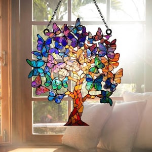 Tree of Life Suncatcher, Nature Window Hanging, Spiritual Rainbow Ornament for Healing, Christmas Tree Ornament, Home Blessing