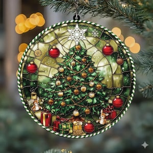 Christmas Tree Acrylic Suncatcher – Faux Stained Glass Holiday Window Hanging Ornament, Festive Xmas Decor & Gift for Family Home