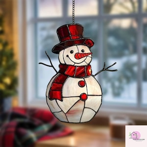 Snowman Christmas Acrylic Suncatcher: Winter Holiday Window Decor