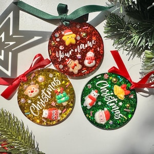 Personalized Glitter Resin Christmas Ornament: Handmade Holiday Decor