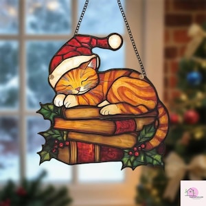 Santa Cat Christmas Acrylic Suncatcher: Cozy Holiday Window Decor