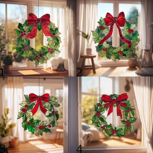 Christmas Wreath Holly Acrylic Suncatcher, Festive Holiday Window Hanging, Christmas Suncatcher, Winter Home Decor, Christmas Window Decor