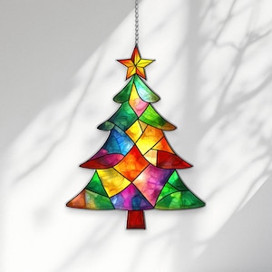 Christmas Tree Acrylic Suncatcher, Festive Holiday Window Hanging, Light Catching Seasonal Home Decor