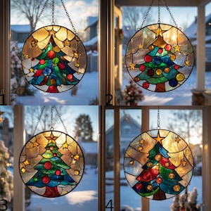 Festive Stained Glass Christmas Tree Suncatcher, Christmas Ornament, Christmas Tree Decor, Xmas Gift, Christmas Window Decor, Home Decor