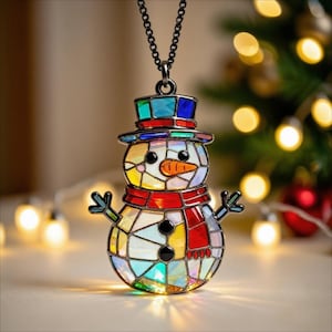Handmade Stained Glass Snowman Suncatcher, Colorful Mosaic Christmas Window Decor, Window Hanging, Handmade gift