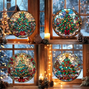 Stained Glass Christmas Tree Suncatcher, Custom Couple or Friends Christmas Suncatcher, Personalized Holiday Gift, Christmas Window Decor